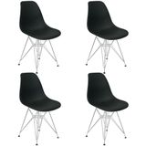 Kit 4 Cadeiras Charles Eames Eiffel Base Metal Cromado Preta