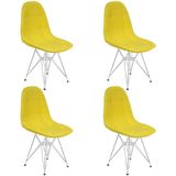 Kit 4 Cadeiras Charles Eames Botonê Eiffel Base Metal Cromado - Amarelo