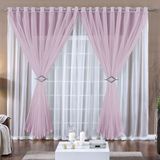Cortina Paula 4,00m X 2,80m Rosa Tecido Voal Leve Clean Para Sala Ou Quarto