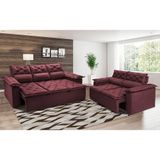 Conjunto de Sofá 3 e 2 Lugares Retrátil e Reclinável Cama inBox Compact 2,00x1,50m Velusoft Vinho