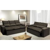 Conjunto de Sofá 3 e 2 Lugares Retrátil e Reclinável Cama inBox Slim 2,00x1,50m Velusoft Café