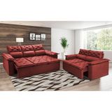 Conjunto de Sofá 3 e 2 Lugares Retrátil Reclinável Cama inBox Compact 2,00x1,50m Velusoft Vermelho