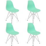 Kit 4 Cadeiras Charles Eames Eiffel Base Metal Cromado Verde Agua