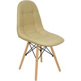 Cadeira Charles Eames Botonê Eiffel Wood Estofada Couro - Bege