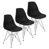 Kit 3 Cadeiras Charles Eames Eiffel Base Metal Cromado Preta