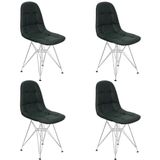 Kit 4 Cadeiras Charles Eames Botonê Eiffel Base Metal Cromado - Preto