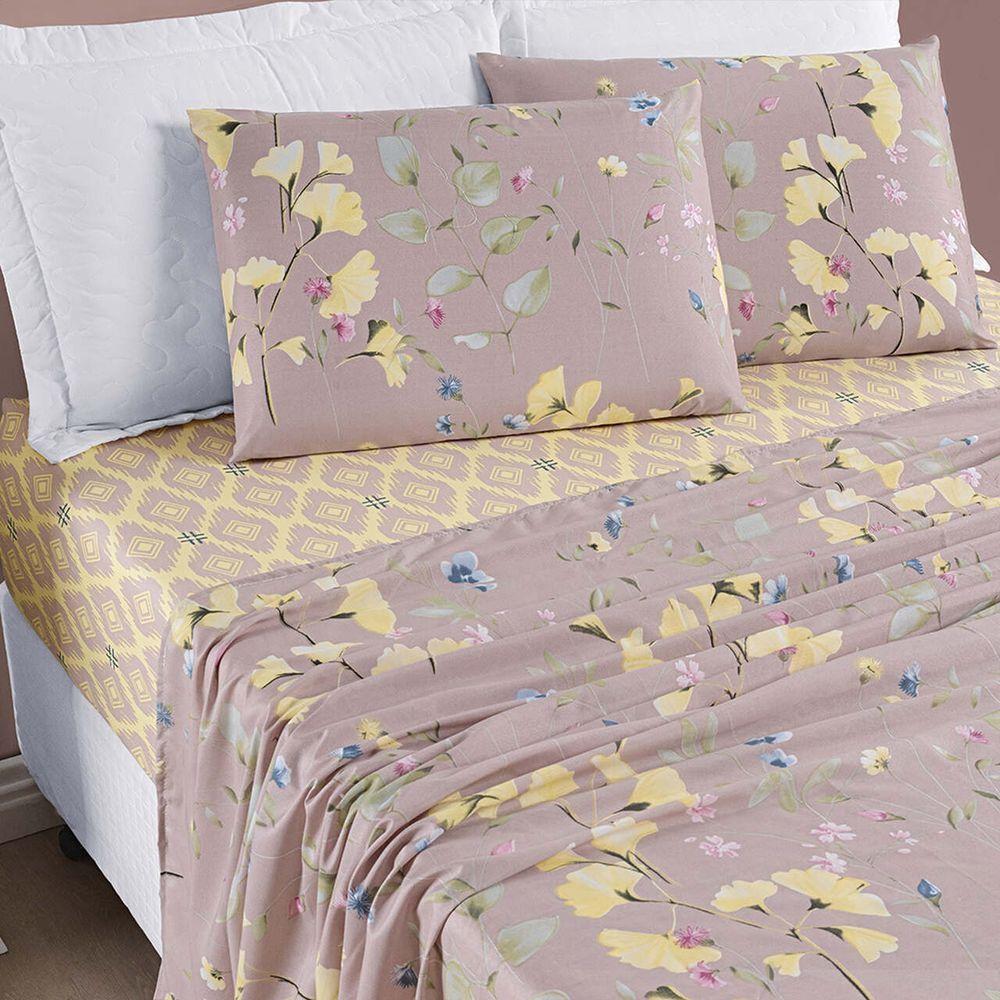 Jogo De Cama Lençol Casal Queen 04 Peças Microfibra Estampada Ayla - Lavanda Floral