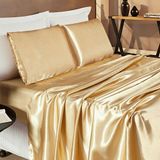 Jogo De Cama Lençol Romance Casal Queen 04 Peças Tecido Cetim Charmousse Brilhante - Dourado