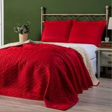 Kit Cobre Leito Aurora Casal Queen 03 Peças Dupla Face Tecido Matelado Com Sherpa - Vermelho