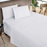 Jogo De Cama Lençol Milano Casal Queen Percal 180 Fios Ponto Palito Liso 04 Peças - Branco