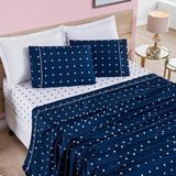 Jogo De Cama Lençol Celine Casal Queen 04 Peças Micropercal 200 Fios Bolinhas - Azul Marinho