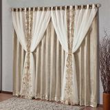 Cortina Diamante 4,00m X 2,70m Tecido Cetim Amassado Com Voil Floral Varão Simples - Bronze