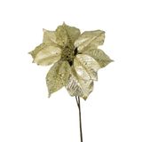 Flor Artificial Natalina Poinsétia Tecido Dourado Haste 45cm