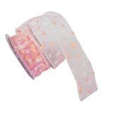 Fita Aramada Voal Rosa Com Mini Flores Comp 9.14m