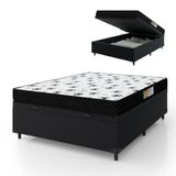 Cama Box Com Baú Casal Colchão Espuma 138x188x53cm Polar Branco / Preto Preto