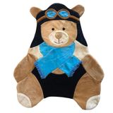 Tapete Pelúcia Urso Aviador 1,05m X 85cm Cachecol Infantil Macio Base Emborrachado - Azul