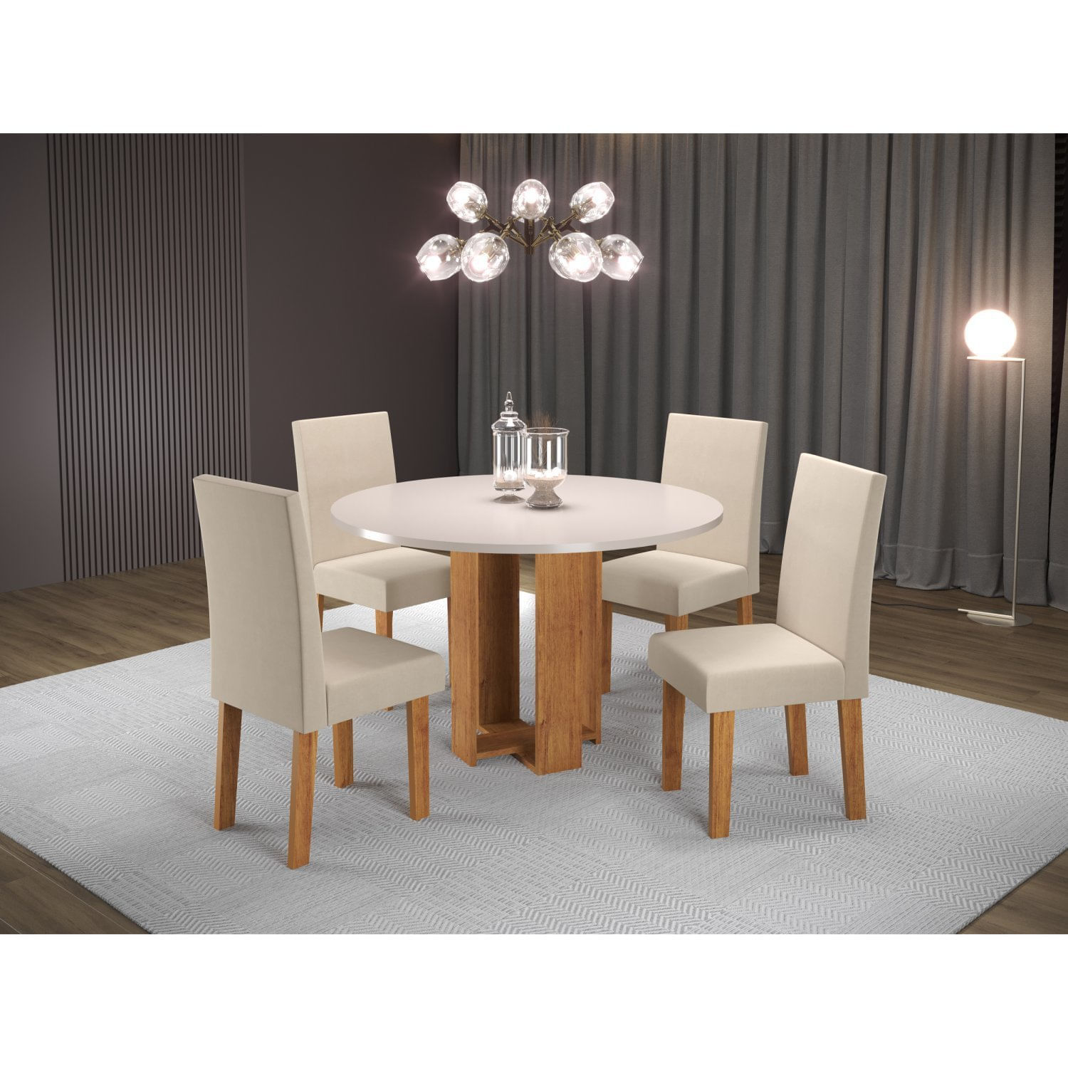 Conjunto Sala De Jantar Chiara Mesa Redonda Com 4 Cadeiras Vênus Mel/blonde/bege