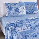 Jogo De Cama Lençol Casal Queen 04 Peças Microfibra Estampada Ayla - Azul Sereno