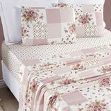 Jogo De Cama Lençol Casal Queen 04 Peças Microfibra Estampada Ayla - Rosa Floral Matura
