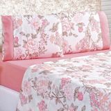 Jogo De Cama Lençol Real Casal King Micro Percal 200 Fios 04 Peças Rosa Floral Serene