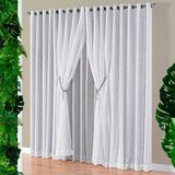 Cortina Realce 3,00m X 2,50m Tecido Semi Blackout Com Voil Xadrez Varão Simples 3m - Cinza