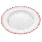 Prato Sobremesa De Cristal Coração Borda Rosa Lyor 20cm