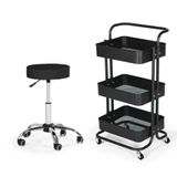 Kit Estética Com Banco Mocho E Carrinho Multiuso - Preto