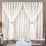 Cortina Paula 4,00m X 2,80m Palha Tecido Voal Leve Clean Para Sala Ou Quarto