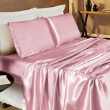 Jogo De Cama Lençol Romance Casal Queen 04 Peças Tecido Cetim Charmousse Brilhante - Rosê
