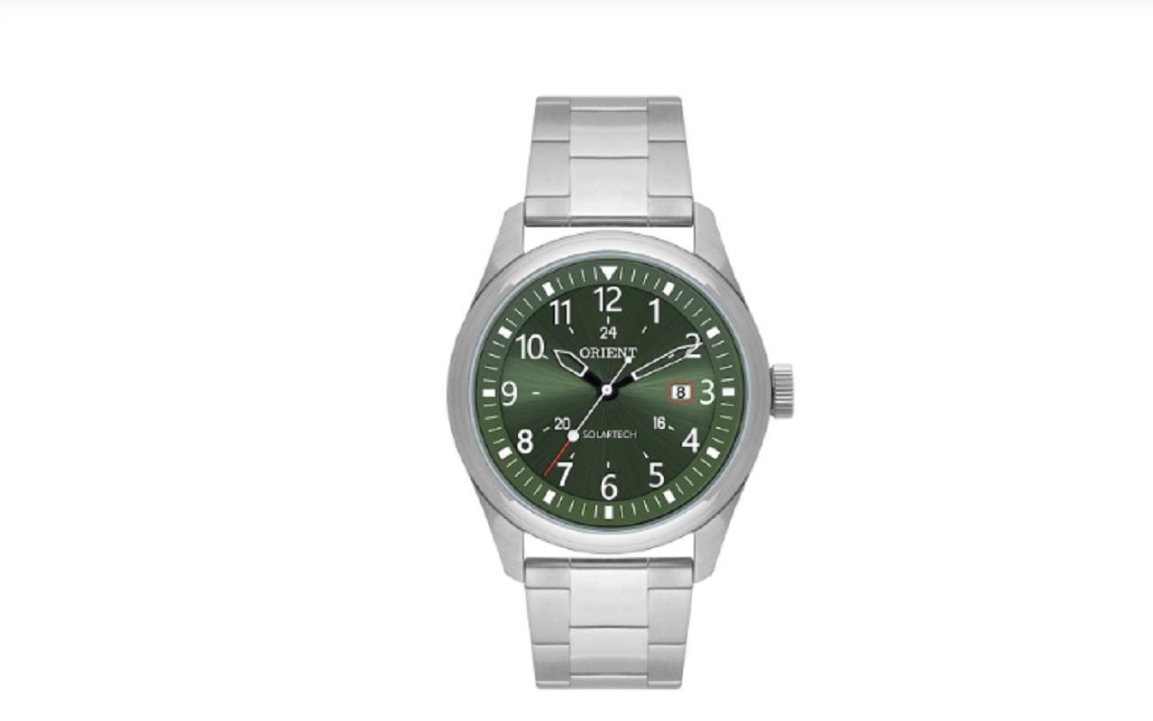 Relogio Orient Masculino Solar Prata Verde Mbss1446 E2sx