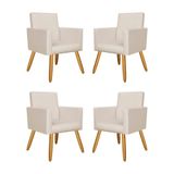 Kit 04 Poltronas Nina Decorativa Recepção Oferta Courino - Balaqui Decor Cor:courino Bege