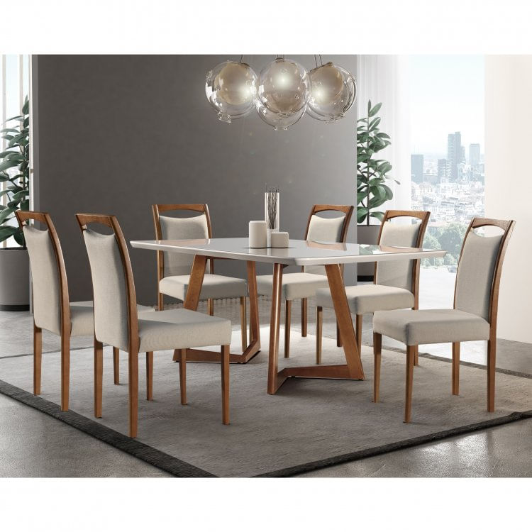 Conjunto de Mesa Madeira Maciça com 6 Cadeiras Essência - Mel