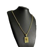 Cordão Cadeado 4mm + Ping Jesus Cravejado Banhado A Ouro 18k