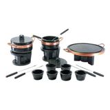 Kit Fondue De Pedra Sabao Chapa 37 Cm + Panelas De 500 E 800 Ml + 6 Cumbucas + 6 Garfinhos