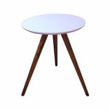 Mesa Lateral Redonda Com Vidro 50x50 Cor Branco Medida 50 Cm Altura