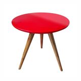 Mesa Lateral Redonda Com Vidro 40x40 Cor Vermelho Medida 60 Cm Altura