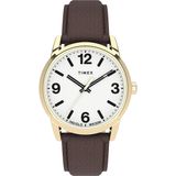 Relógio de 38mm easy reader masculino da Timex - Mostrador branco de caixa de tons dourados com cinta de couro marrom