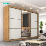 Guarda Roupas 3 Portas 1 Com Espelho 100% Mdf Braga Móveis Europa Amêndoa/off White/amêndoa