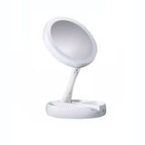 Espelho Para Maquiagem Dobrável Dupla Face Aumento 10x Com Luz Led E Organizador Redondo