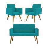 Kit Namoradeira + 2 Poltronas Decorativas Sala Oferta ? Balaqui Decor Cor:azul Turquesa