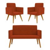 Kit Namoradeira + 2 Poltronas Decorativas Sala Oferta ? Balaqui Decor Cor:terracota