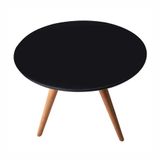 Mesa Lateral Redonda Com Vidro 40x40 Cor Preto Medida 60 Cm Altura