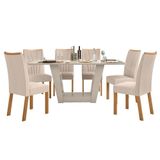 Conjunto Mesa Apogeu 170cm Tampo Mdf/vidro 6 Cadeiras Apogeu Off /amendoa/linho Bege