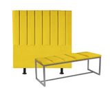 Kit Cabeceira Carla E Calçadeira 195cm King Size Box Ferro Prata Sintético Amarelo