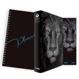 Kit Leão Grafite - Planner Capa Lisa + Bíblia Capa Dura NVT + Marca Página