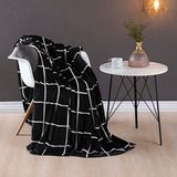 Cobertor Manta Minimalista Casal Padrão Manta Flannel Quadrados Inverno 01 Peça - Preto