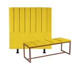 Kit Cabeceira Carla E Calçadeira 195cm King Size Box Ferro Bronze Sintético Amarelo