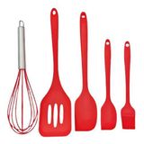 Kit De Utensílios De Silicone - 5 Pçs - Vermelho