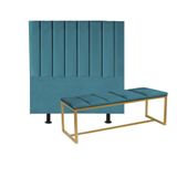 Kit Cabeceira Carla E Calçadeira 195cm King Size Box Ferro Dourado Suede Azul Turquesa