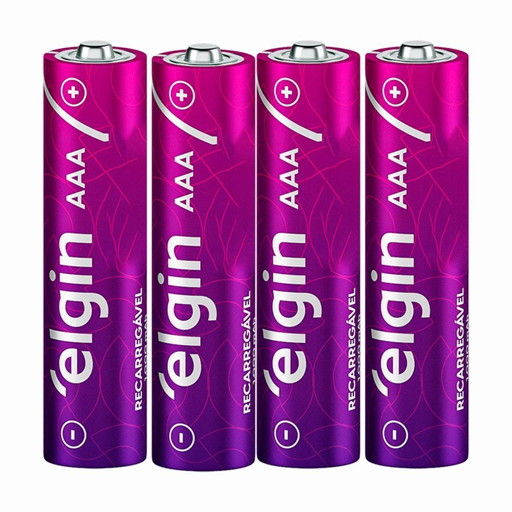 Pilha Recarregável Elgin Aaa 1.2v 1000 Mah Cartela Com 4 Unidades